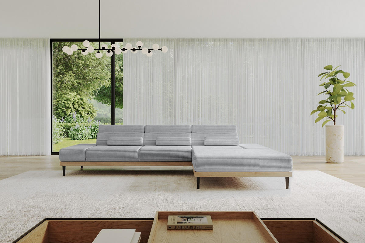 ELEKTRISCHES ECKSOFA Rechts MONA 316x205x85 Grau Cord - Schieferfarben/Grau, Holzwerkstoff/Textil (316/205cm) - ALTDECOR