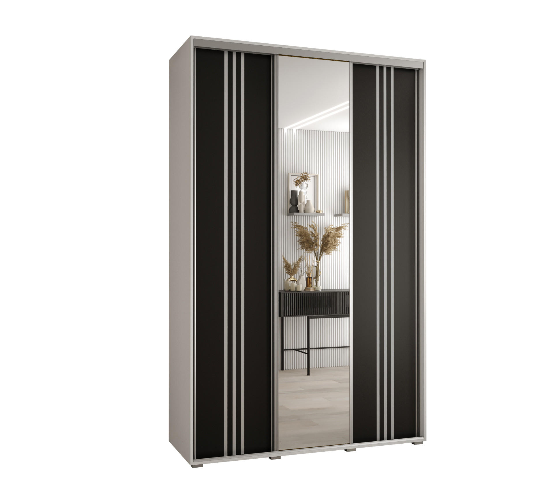 Abiks Möbel Schwebetürenschrank Weiß, Schwarz, Silber 160x235x45 cm