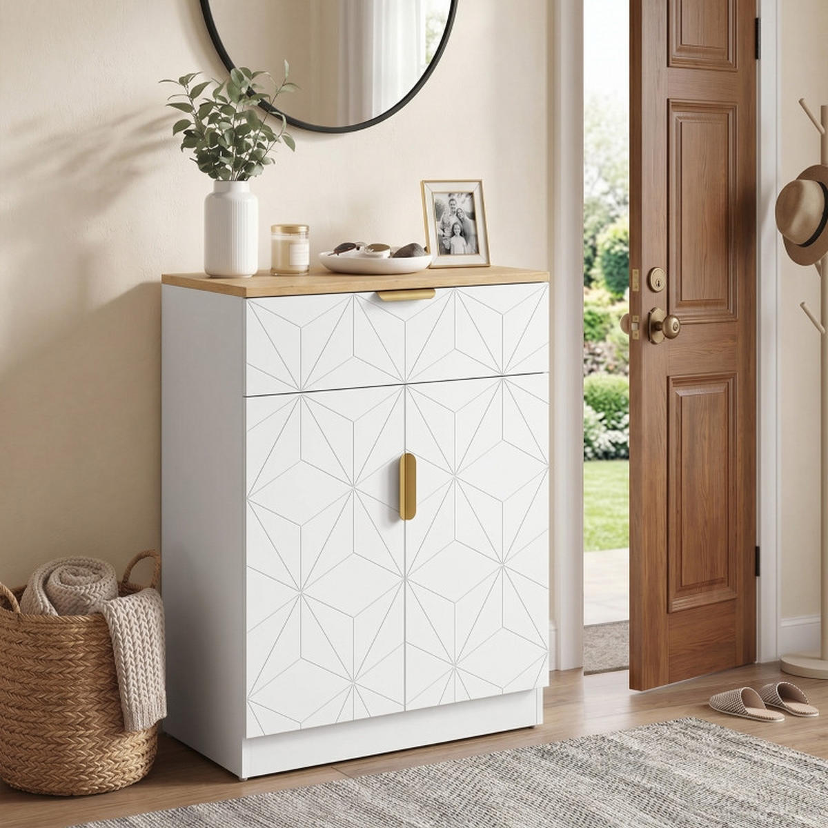 SIDEBOARD DE-38800 60/32/82 cm Schublade und verstellbares Regal Weiß/Natur - Weiß, Holzwerkstoff (60/82/32cm) - ComfortXL