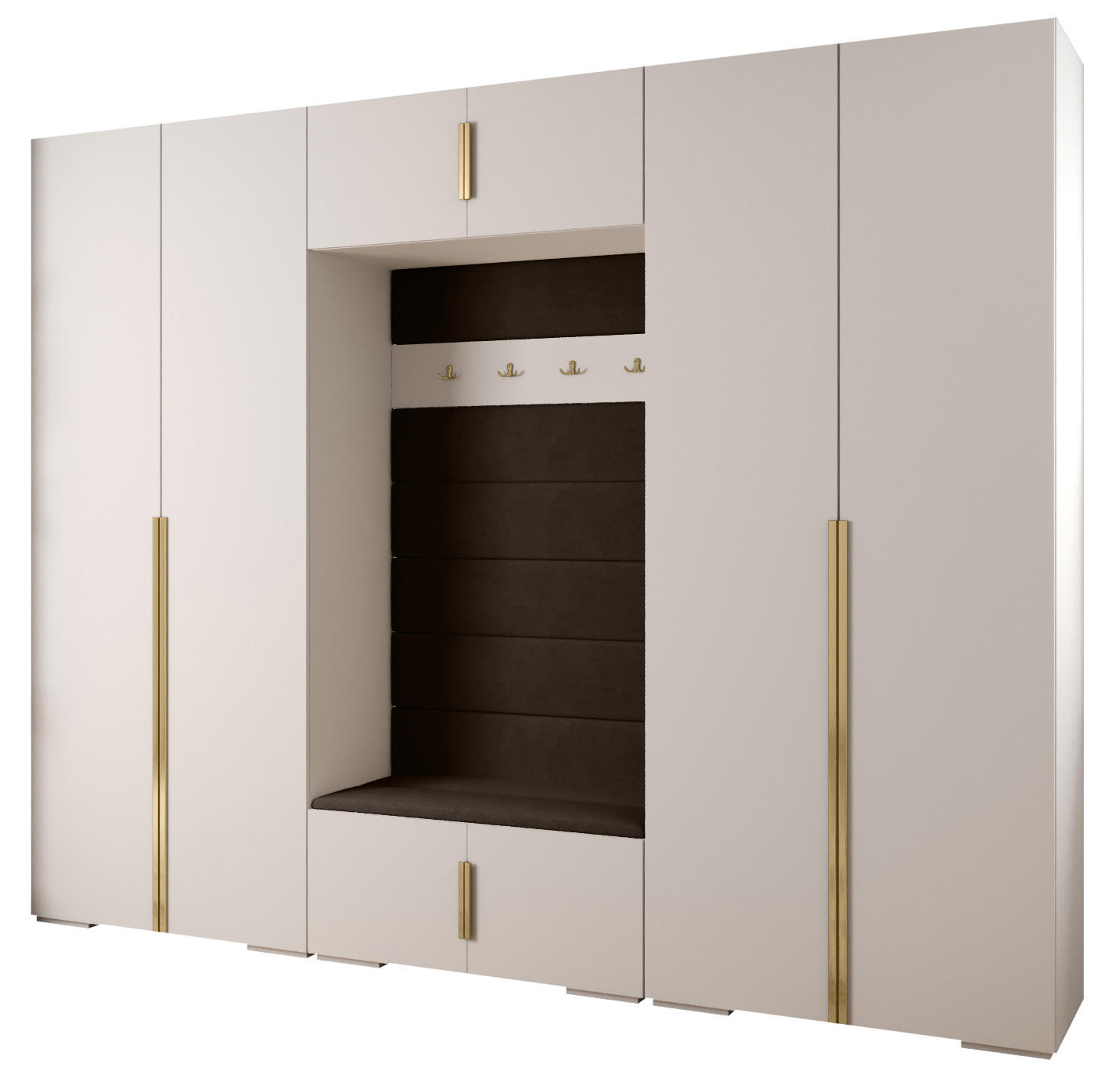 Abiks Möbel Garderoben-Set Weiß, Braun, Gold 300x236.7x47 cm