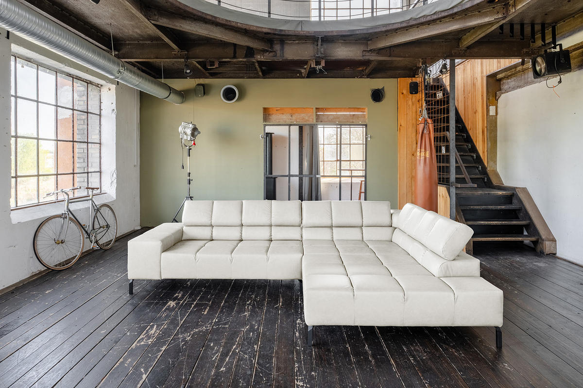 ECKSOFA NELSON Hellgrau Leder Relaxfunktion - Hellgrau/Schwarz, Leder/Metall (321/216cm) - KAWOLA
