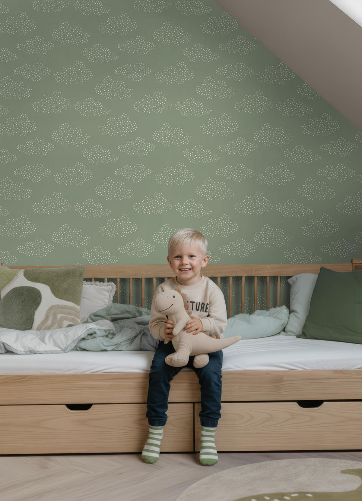 TAPETE kleine Wolken 50 x 900 cm - Grün, Papier (50/0.1cm) - ESTAhome