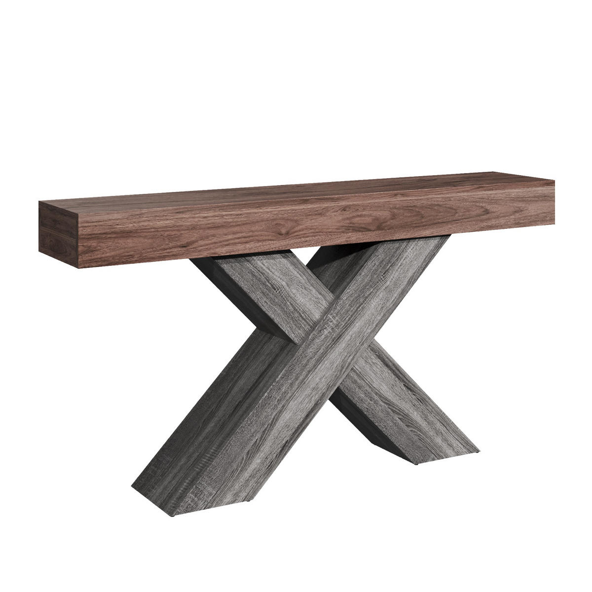 BEISTELLTISCH mit X-Stützen walnuss 140×30×80 cm aus Spanplatte - Walnussfarben, Holzwerkstoff (30/140/80cm) - Luhomfu