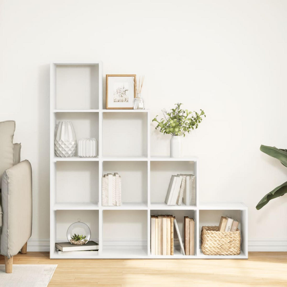 RAUMTEILER-BÜCHERREGAL 4 Stufen Weiss 131.5/29/131.5 Cm - Weiß, Holzwerkstoff (131.5/131.5/29cm) - vidaXL