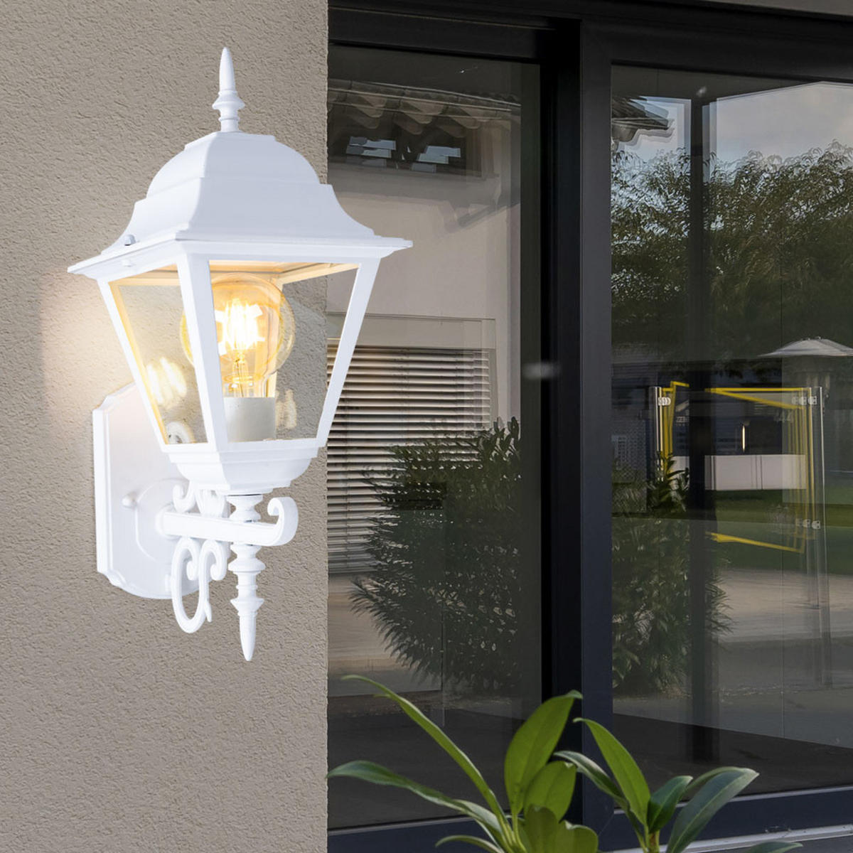LED AUSSENWANDLEUCHTE Laterne Alu Weiß - Weiß, Glas (24.5/18.5/44.5cm)