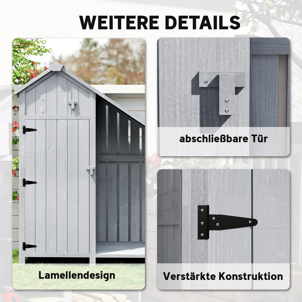 GARTENSCHRANK Holz Outdoor wetterfest Geräteschuppen mit Asphaltdach Grau - Grau, Holz (51.5/180/129cm) - Outsunny