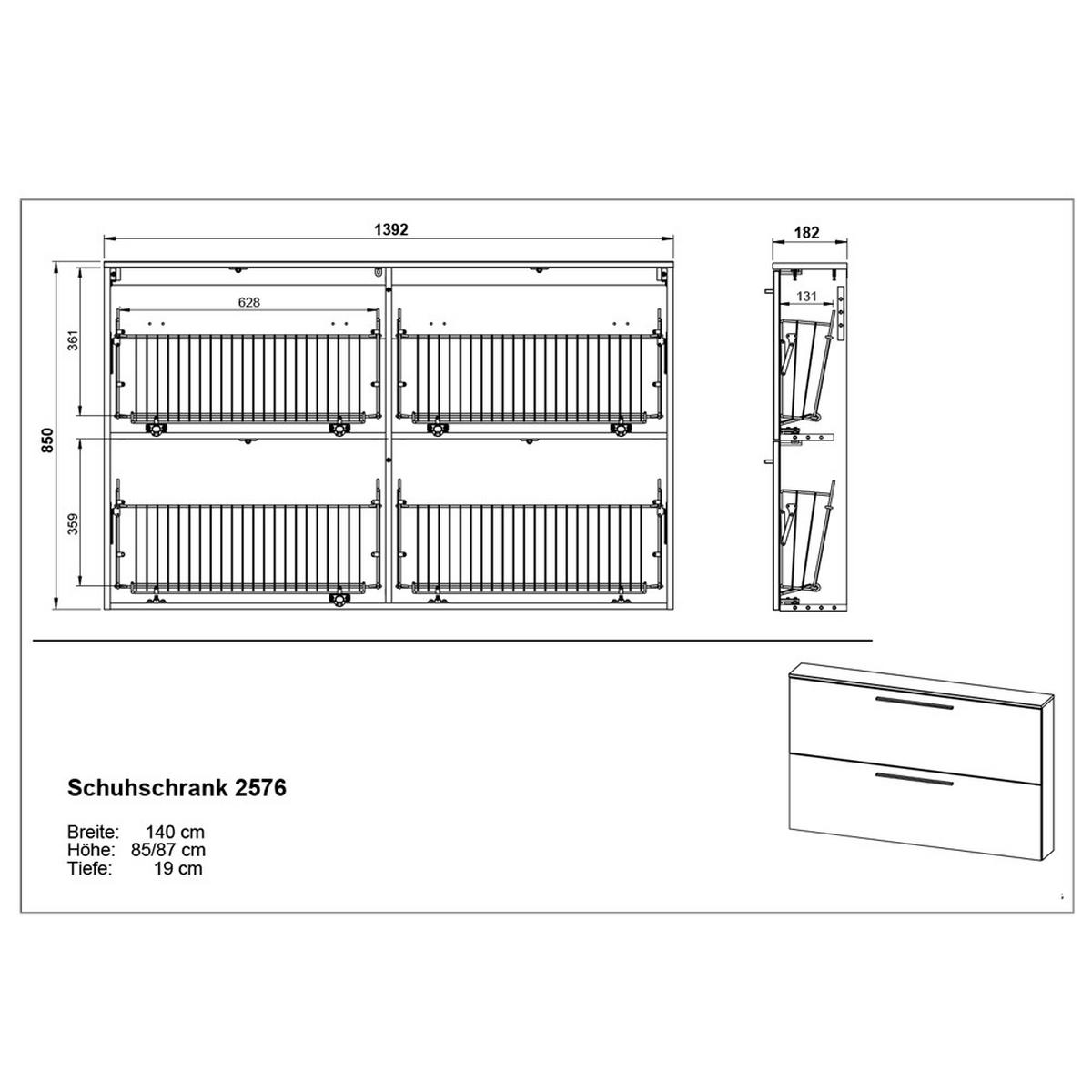 SCHUHSCHRANK Utrera-01 - Kaschmir, Holzwerkstoff (140/85/19cm) - Lomado
