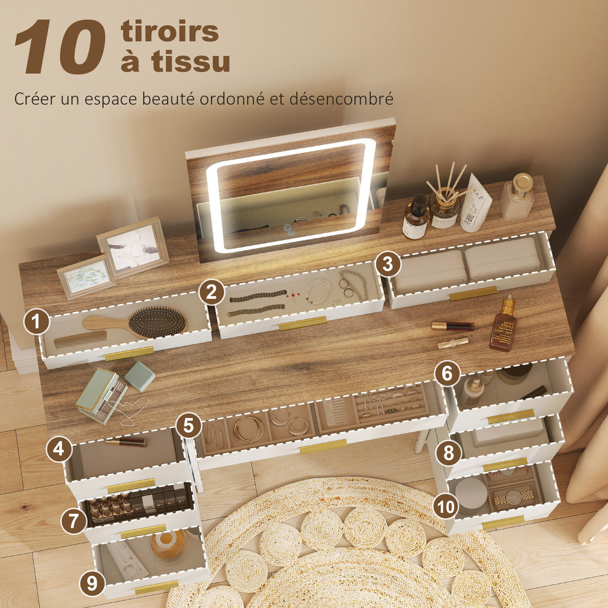SCHMINKTISCH DE-18307 Natur - Naturfarben, Holzwerkstoff (39.5/140/118.5cm) - ComfortXL