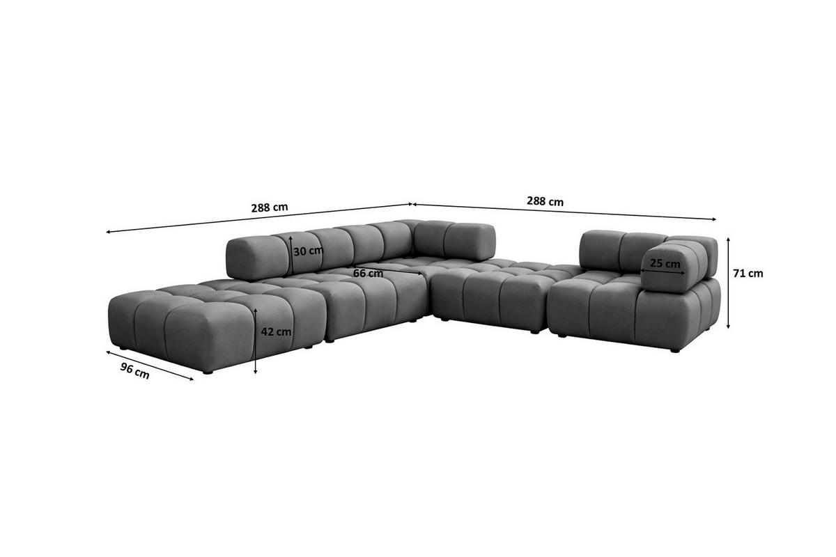 ECKSOFA Corner Modular, Veloursstoff Bluvel, Aschgrau, Links, Bolla - Grau, Holz (288/288cm) - Kaiser Möbel