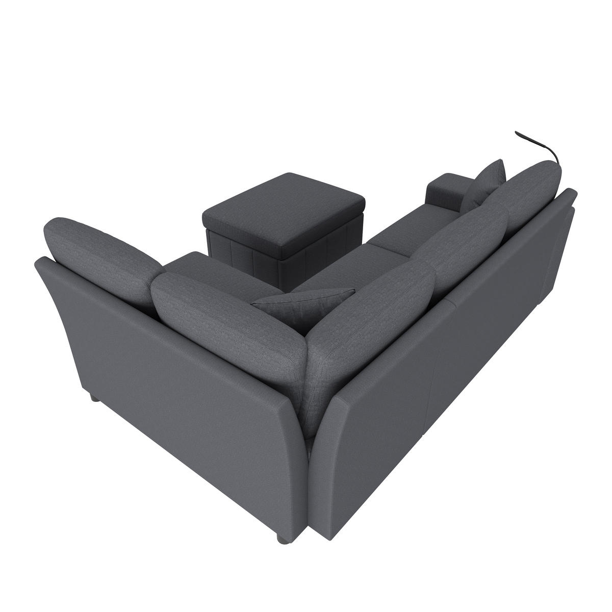 SCHLAFSOFA Grau L-Form USB Stauraum Tisch Leselicht Kissen - Grau, Textil (184/213cm) - FLIEKS