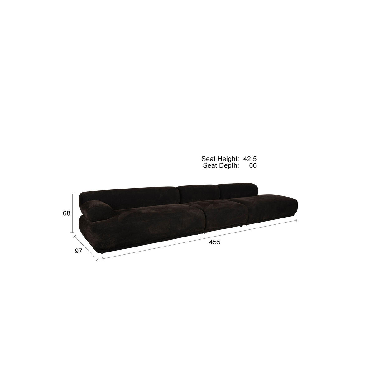 SOFA 4,5-SITZER Rembrandt Rechts Dunkelbraun - Braun, Kunststoff (402/68/97cm) - Zuiver