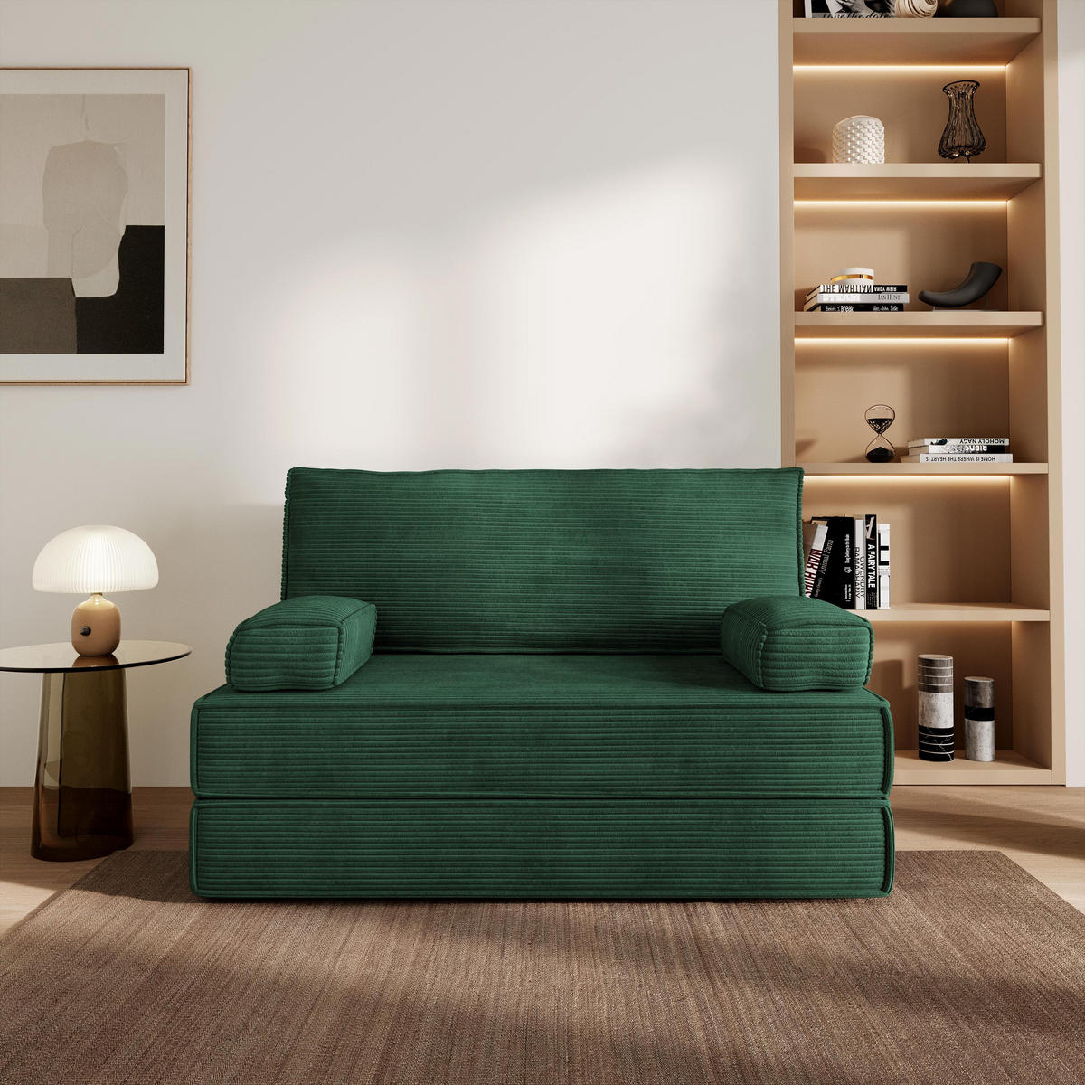 BETTSOFA LADIA aus Schaumstoff Cordstoff Grün Schlaffunktion - Grün, Textil (140/86/60cm) - MASSENO