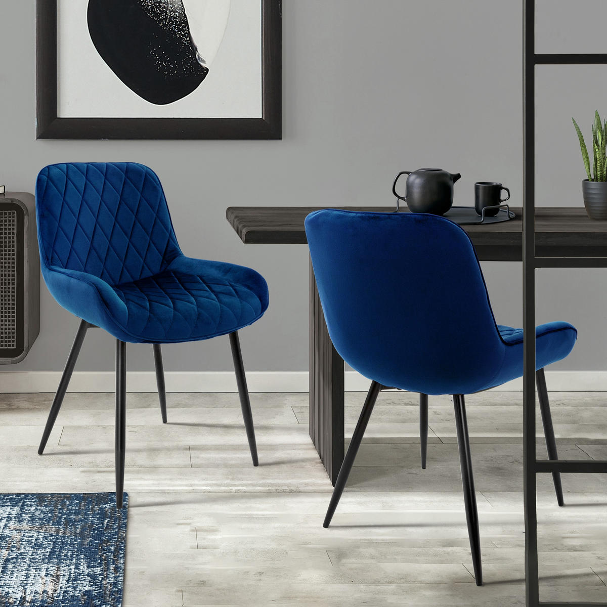ESSZIMMERSTUHL Samt Dunkelblau 2er Set - Dunkelblau, Metall (54/81/60cm) - ML-DESIGN