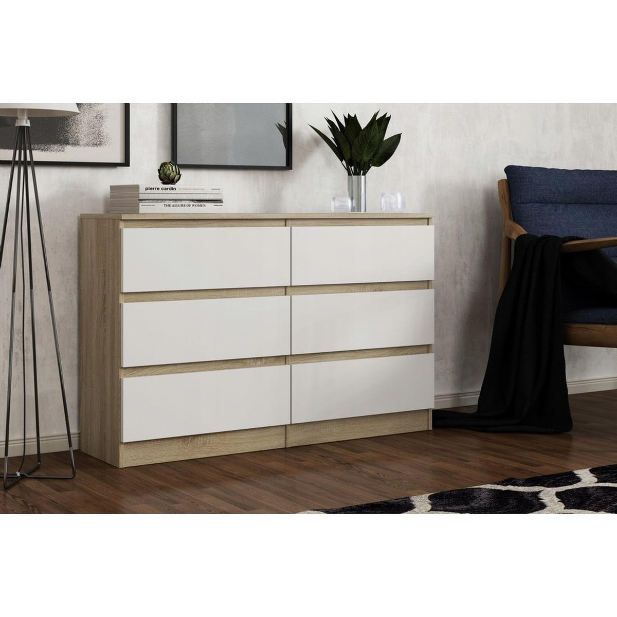 KOMMODE Alana mit 6 Schubladen 120,2 x 77 x 31 cm Eiche Sonoma/Weiß - Weiß, Holzwerkstoff (120.2/77/31cm)