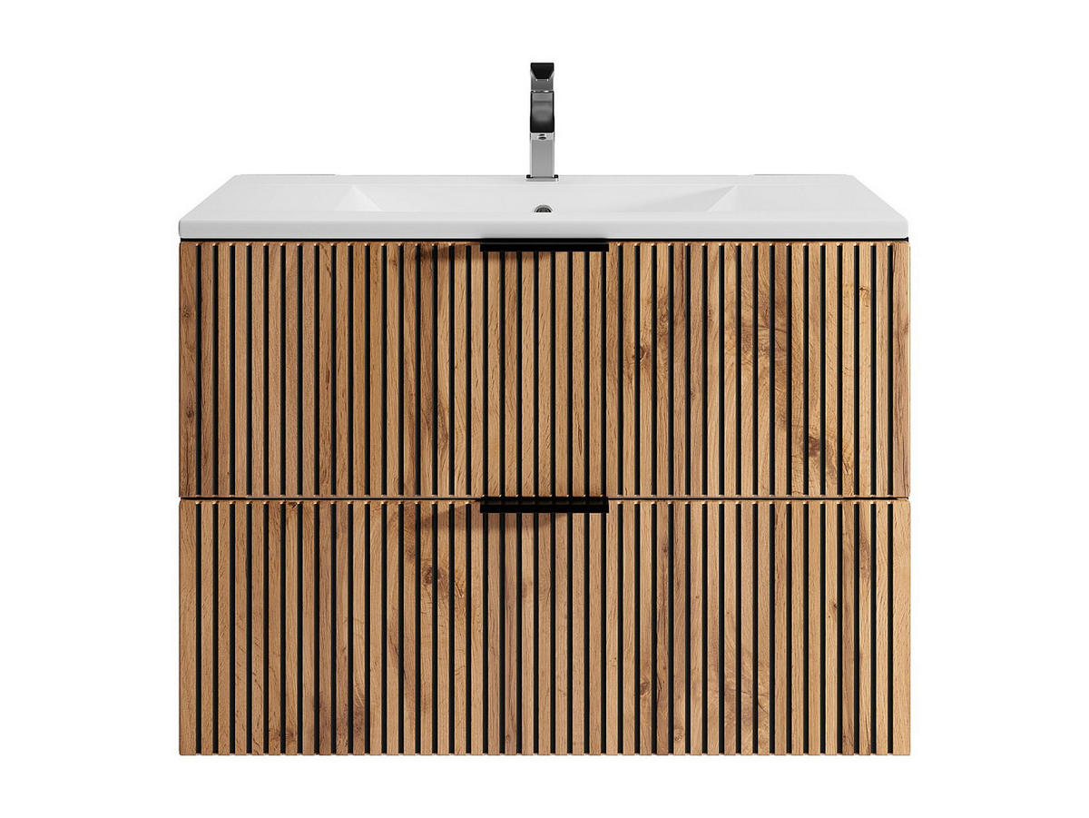 EINZELWASCHTISCH - 80cm x 46cm - MDF - schwarz, naturfarben hell - MADELA - Schwarz, Holz (80/57/46cm) - Vente-Unique