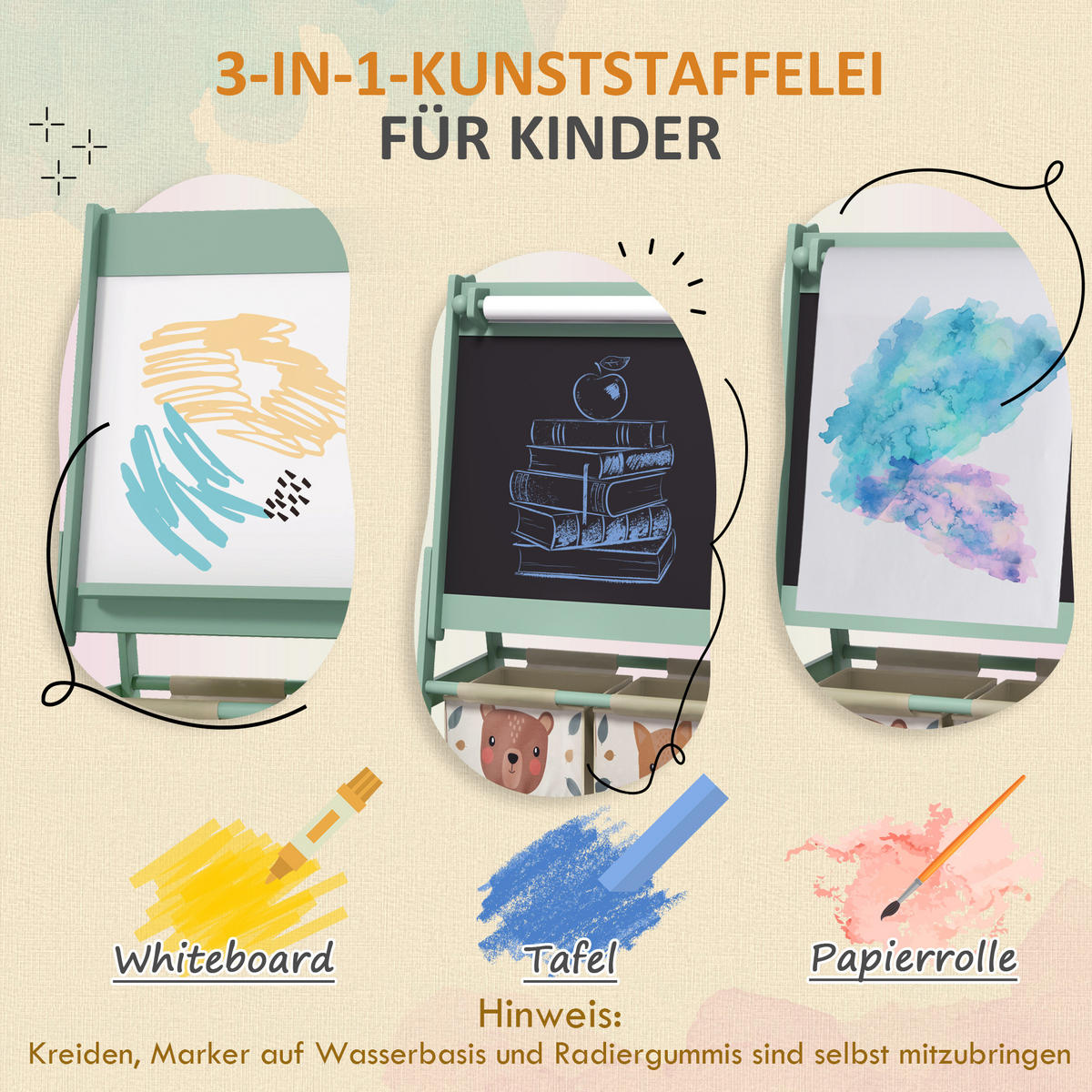 KINDERSTANDTAFEL mit Aufbewahrungskörbe - Grün, Holzwerkstoff (46.5/93/54cm) - AIYAPLAY