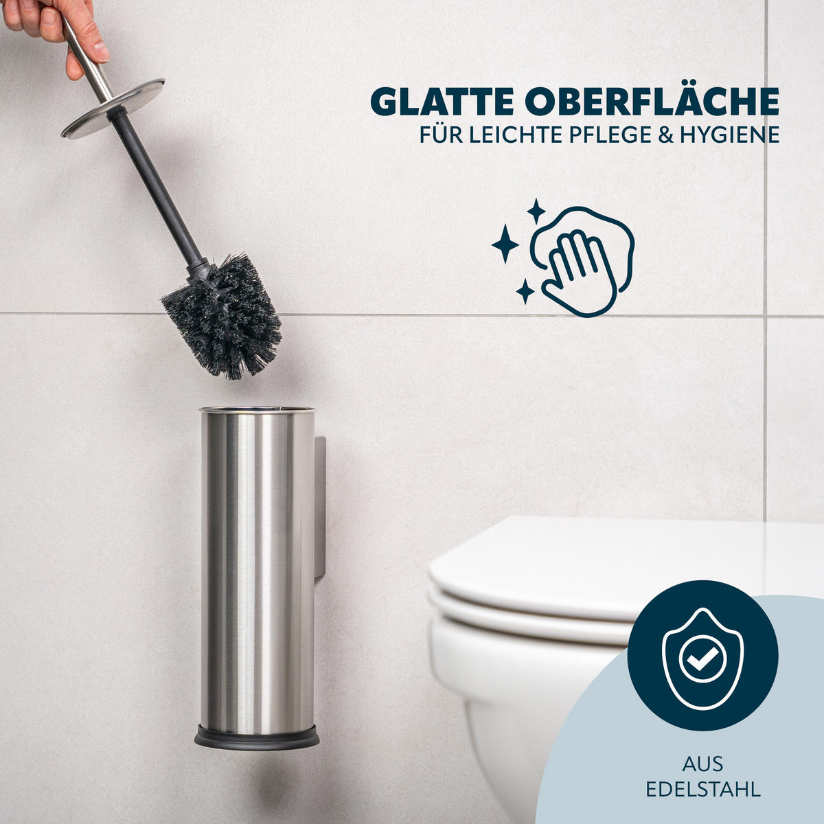 WC-GARNITUR inkl. Wandhalterung, Edelstahl - Edelstahlfarben, Metall (10/39/13.5cm) - bremermann