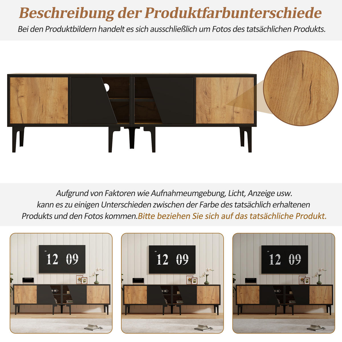 TV-LOWBOARD 160x36.5x45 cm Naturholz 4 Fächer Minimalistisch - Naturfarben, Holzwerkstoff (36.5/45/160cm) - FLIEKS