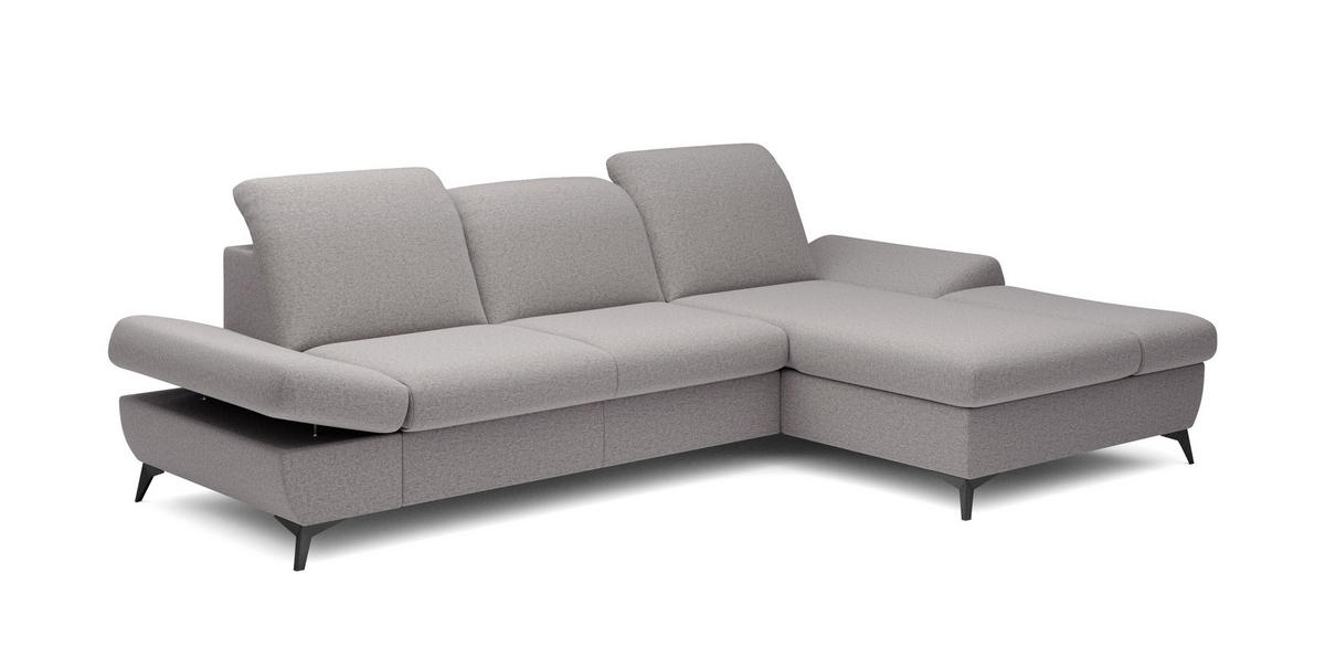 ECKSOFA FELICE R-S Grau Geflochtener Stoff mit Schlaffunktion - Grau, Holz (284/166cm) - MASSENO