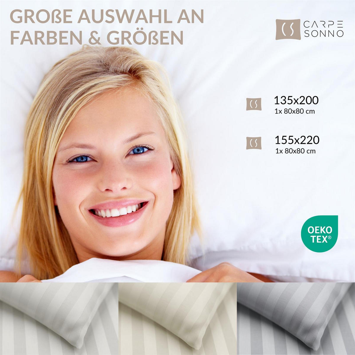 BETTWÄSCHE Damast 155x220 Grau gestreift - Baumwoll Bettbezug Made in Germany - Grau, Textil (155/220cm) - Carpe Sonno