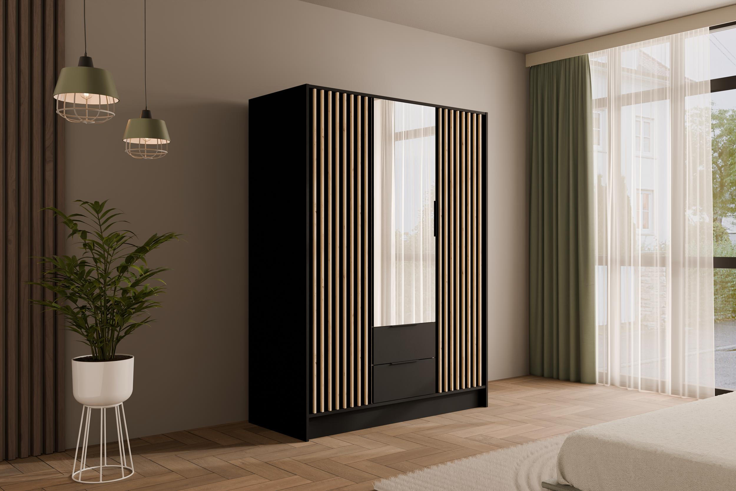 KLEIDERSCHRANK NELIA - 150 cm - Schwarz/Eiche Artisan, Holzwerkstoff (150/200/51cm) - ALTDECOR