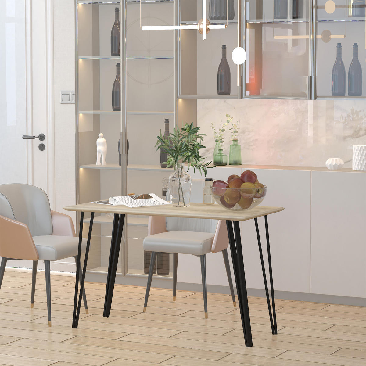 ESSTISCH Eichefarben Hell Schwarz Haarnadelbeine 120/60/75 cm - Beige, Holz (60/120/75cm) - PANGIVO