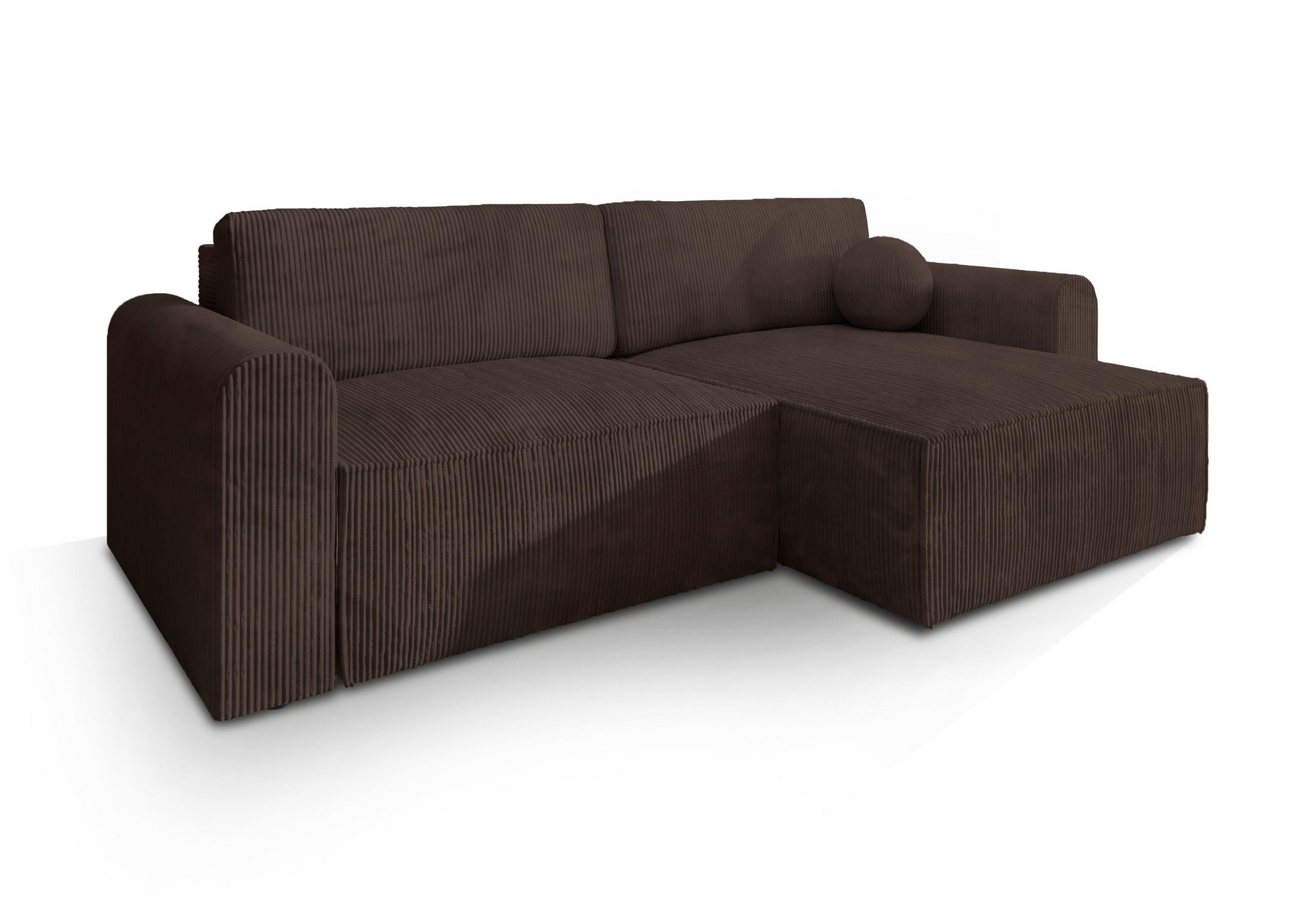 ECKSOFA FIANO P Braun Kordstoff mit Schlaffunktion - Braun, Holz (245/148cm) - MASSENO