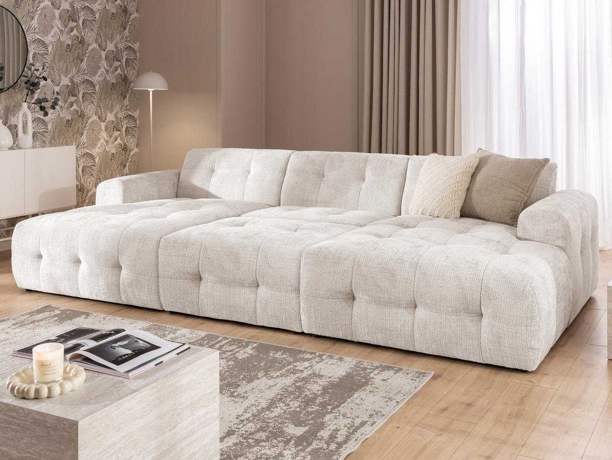 POLSTERHOCKER Kozy im Bumpy-Design aus weichem Beige Chenille-Stoff - Beige/Creme, Holz/Textil (87/46/68cm) - S-Style Möbel