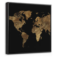 LEINWAND Bilder mit Rahmen - Weltkarte - Gold - Luxus - Erde - Schwarz - 20x20 - Goldfarben, Textil (20/20cm) - MuchoWow