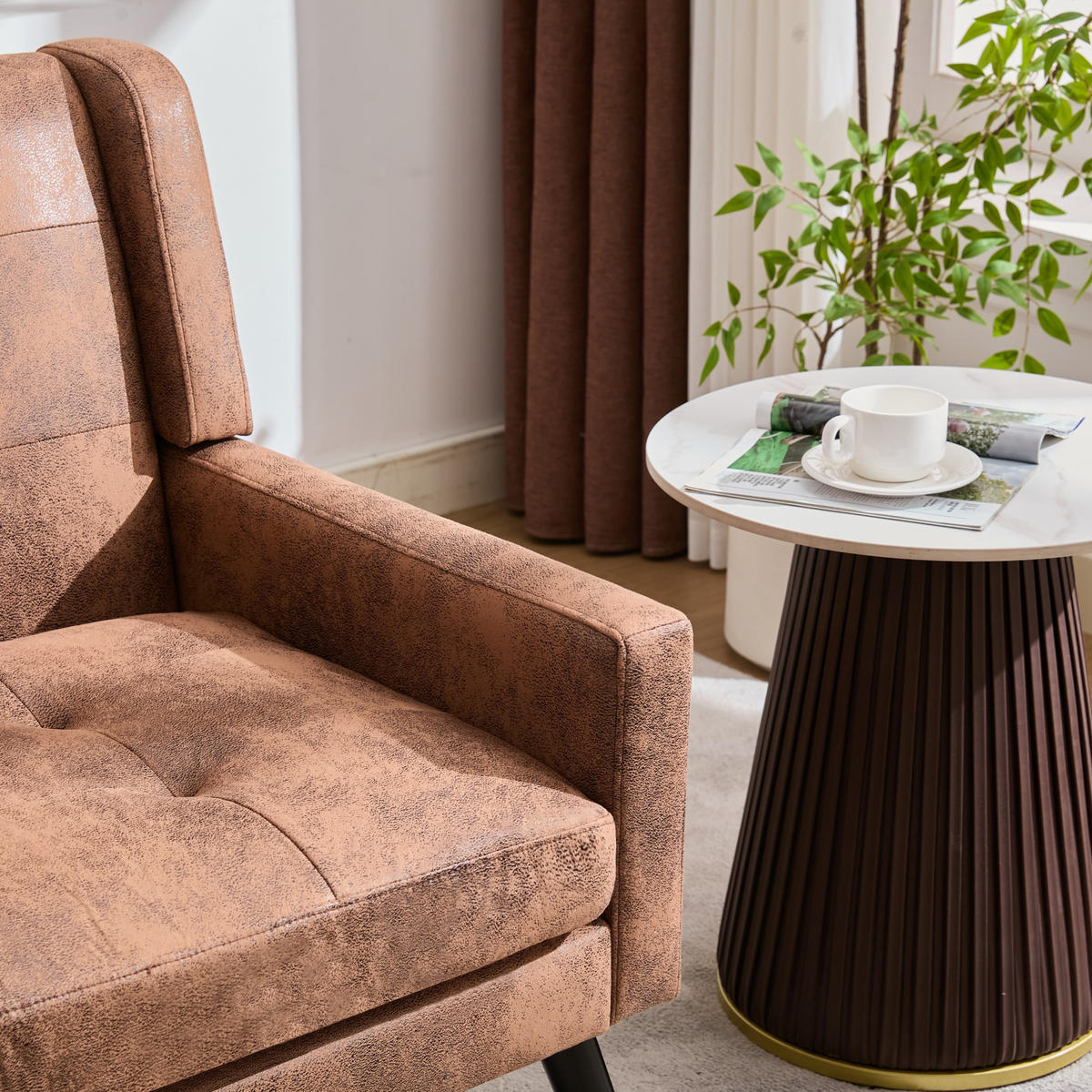 2-SITZER SOFA Leinen Coffee mit Tufting - Braun, Holz/Holzwerkstoff (119/88/75cm) - WISHDOR