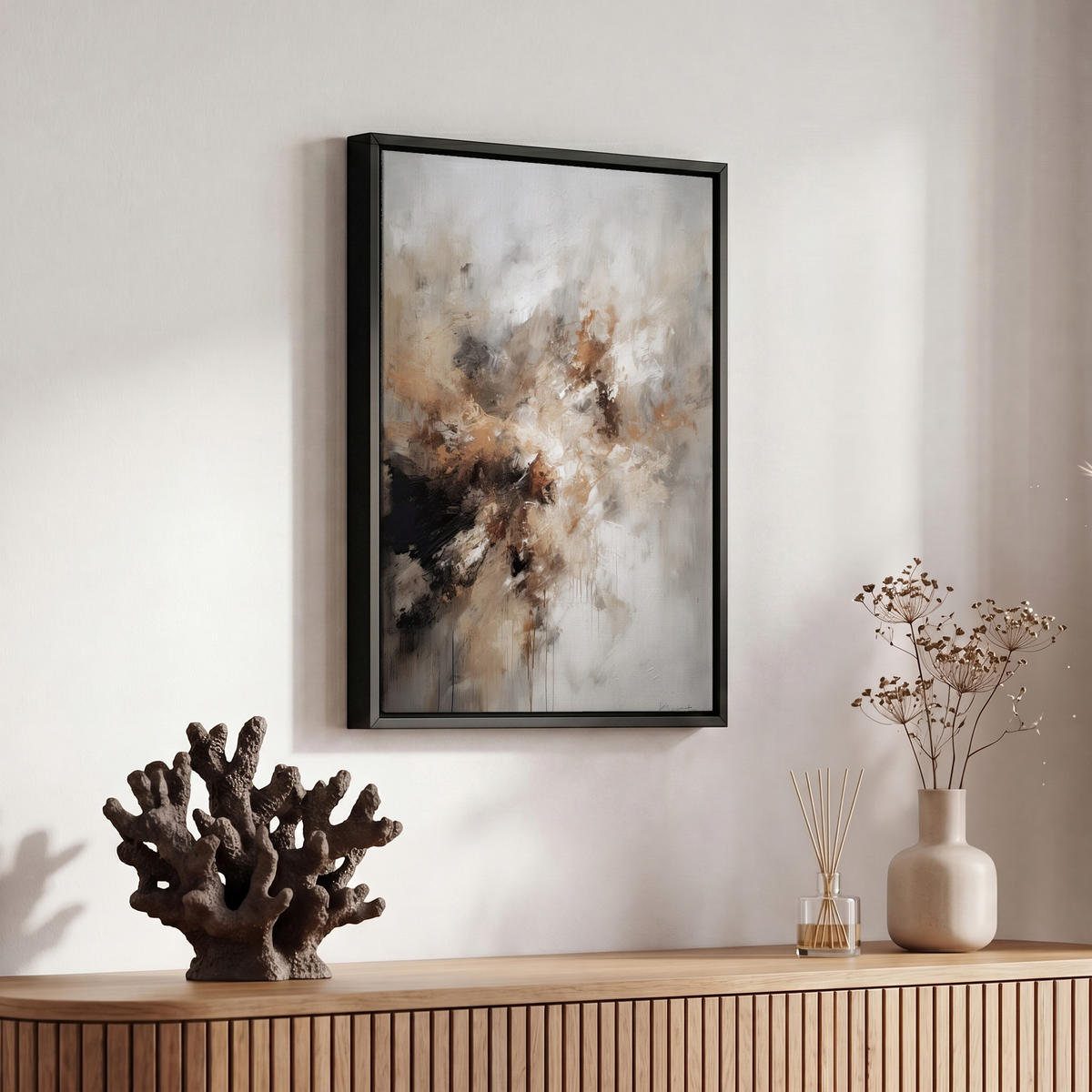 LEINWAND Bilder mit Rahmen - Farbe - Abstrakt - Beige - Kunst - 20x30 - Greige, Textil (20/30cm) - MuchoWow