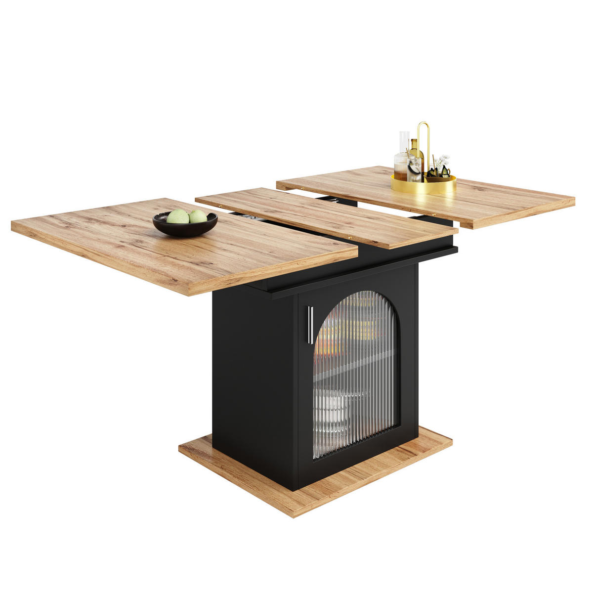 ESSTISCH aus MDF mit Regenbogenglas & Ablage, ausziehbar 110-140/80/76 cm, Schwarz - Schwarz, Holzwerkstoff (140/80/76cm) - Redom