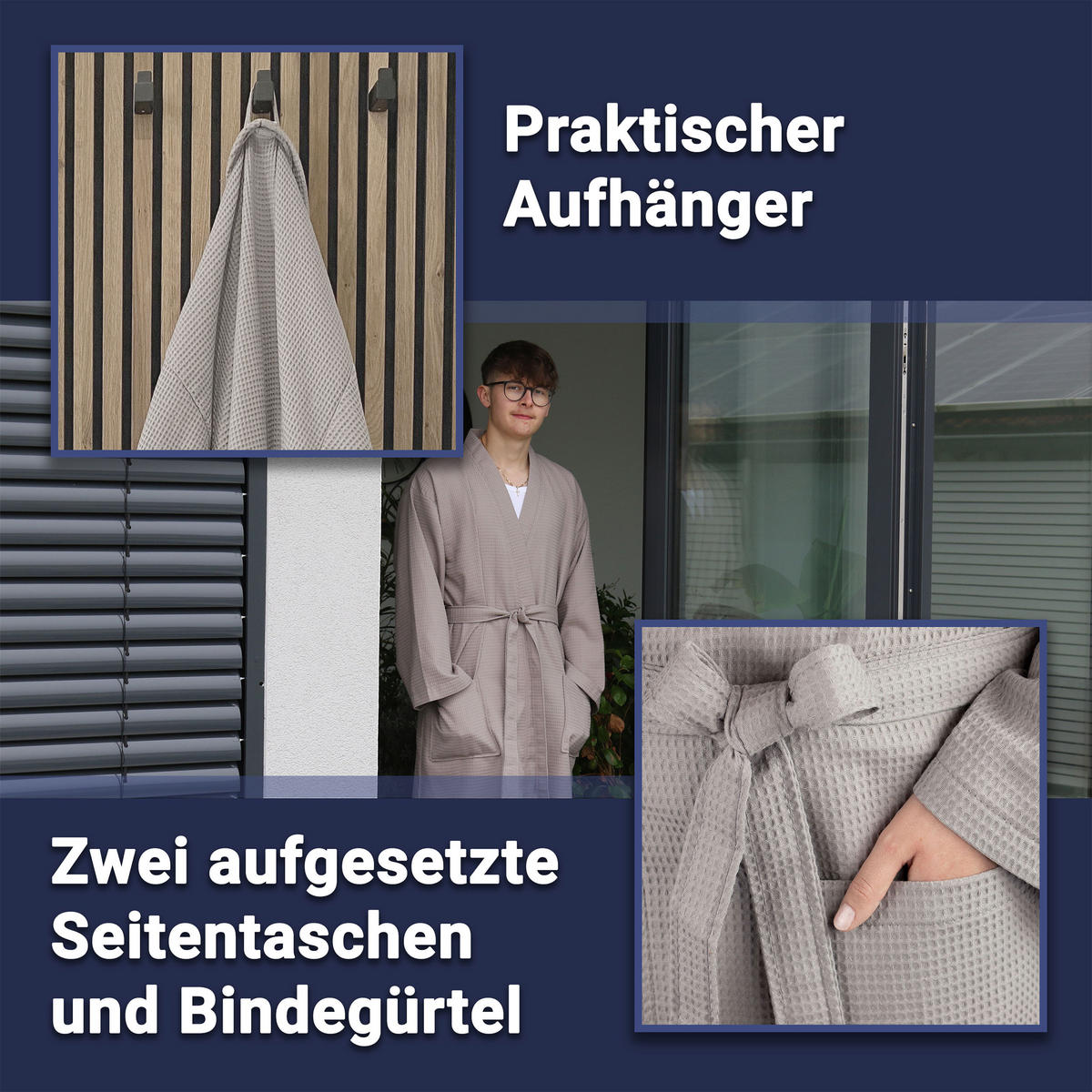 BADEMANTEL, S, 100% Baumwolle, Braun - Grau, Textil (Scm) - Zollner
