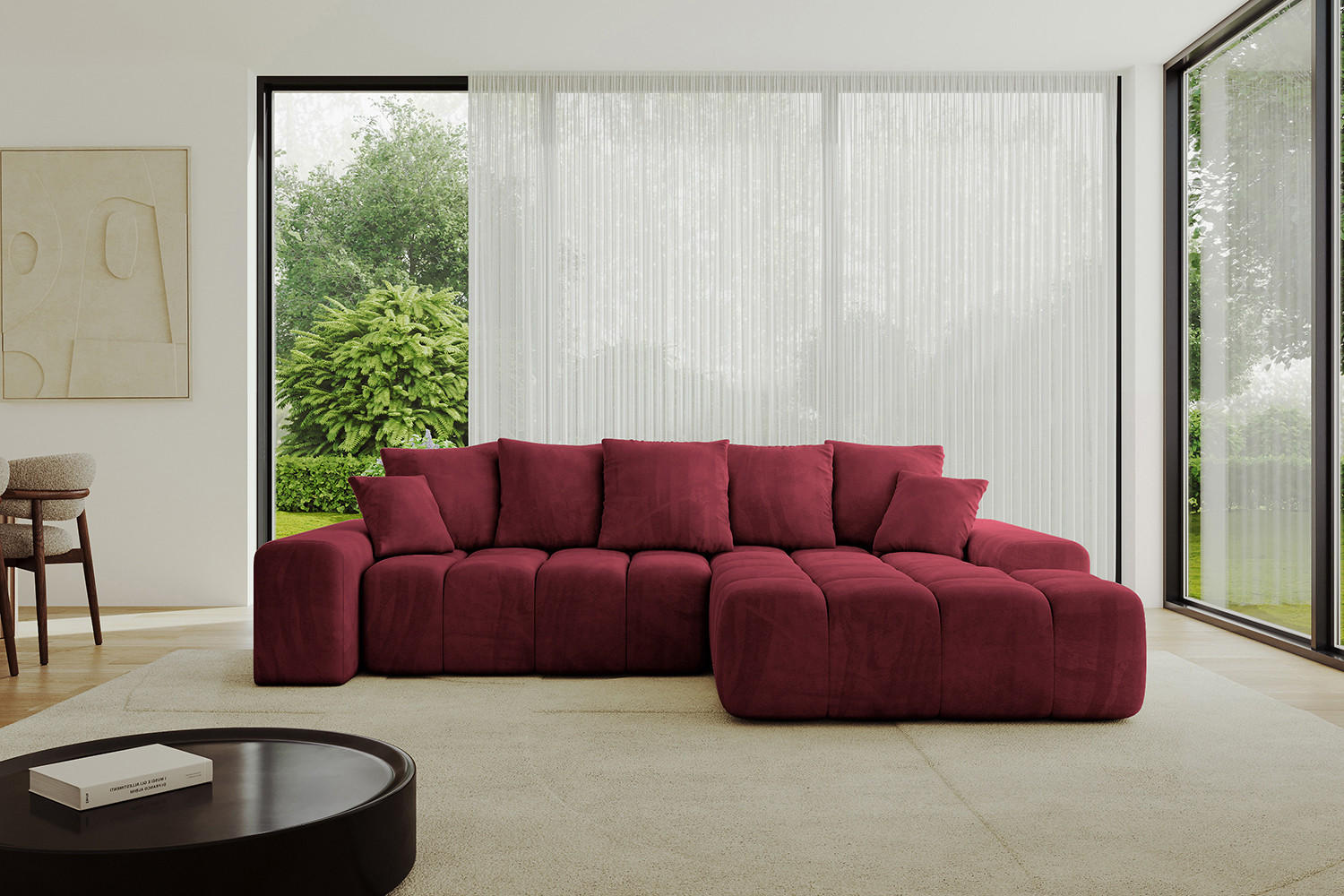 ECKSOFA Ottomane Rechts ENSI-L - 267x164x88 cm Bordeaux - Bordeaux, Holzwerkstoff/Kunststoff (164/267cm) - ALTDECOR