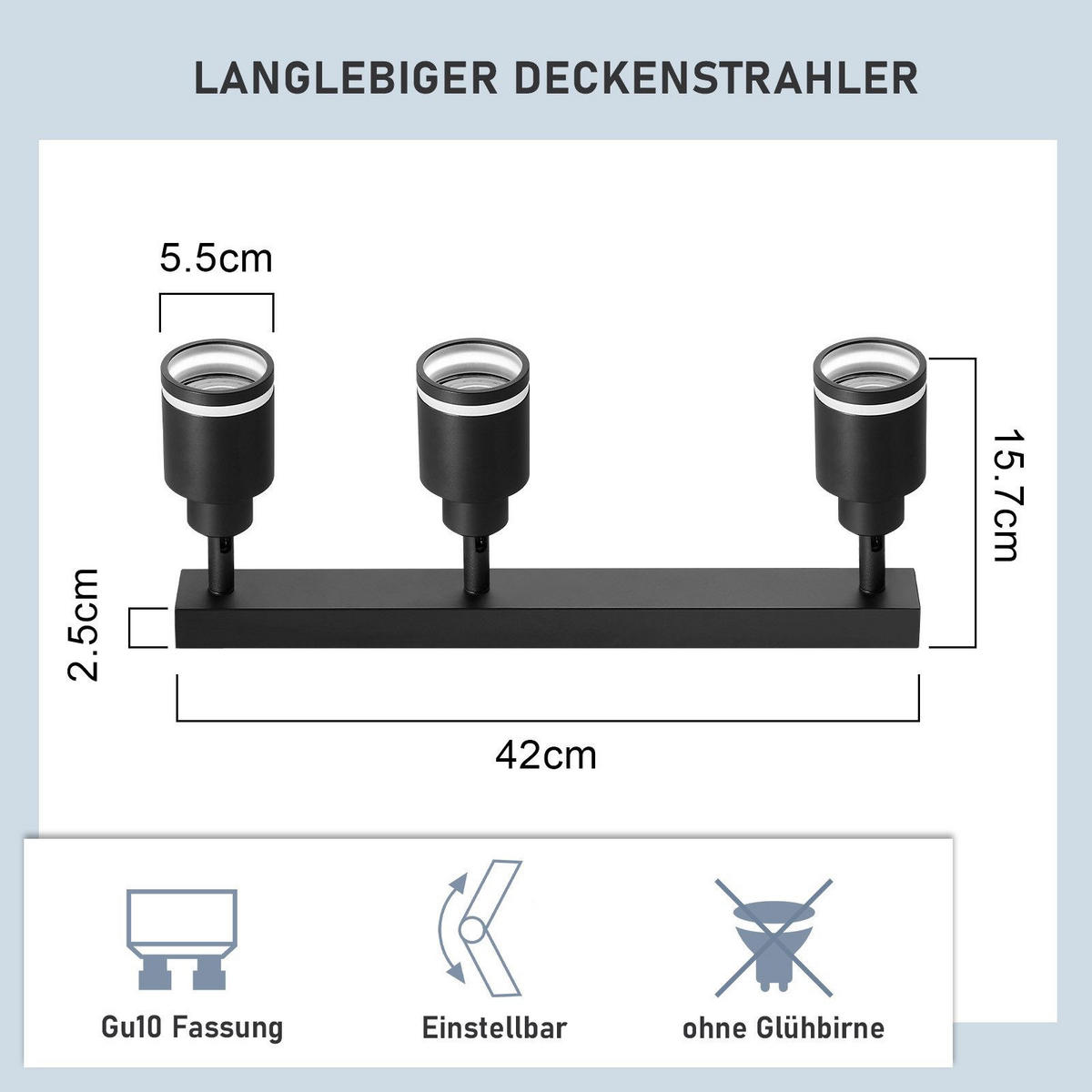 STRAHLER Remscheid 3-flammig 42/5/15.7 cm - Schwarz, Metall (42/5/15.7cm) - Nettlife