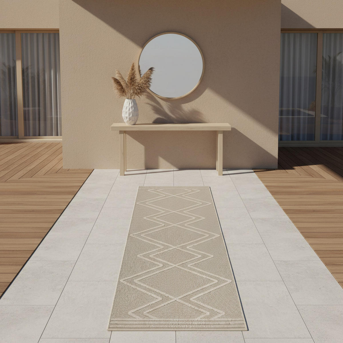 TEPPICH Outdoor Flachgewebe Boho-Muster Polypropylen Küche Beige Läufer 80x250 - Beige, Textil (80/250cm) - KADIMA DESIGN