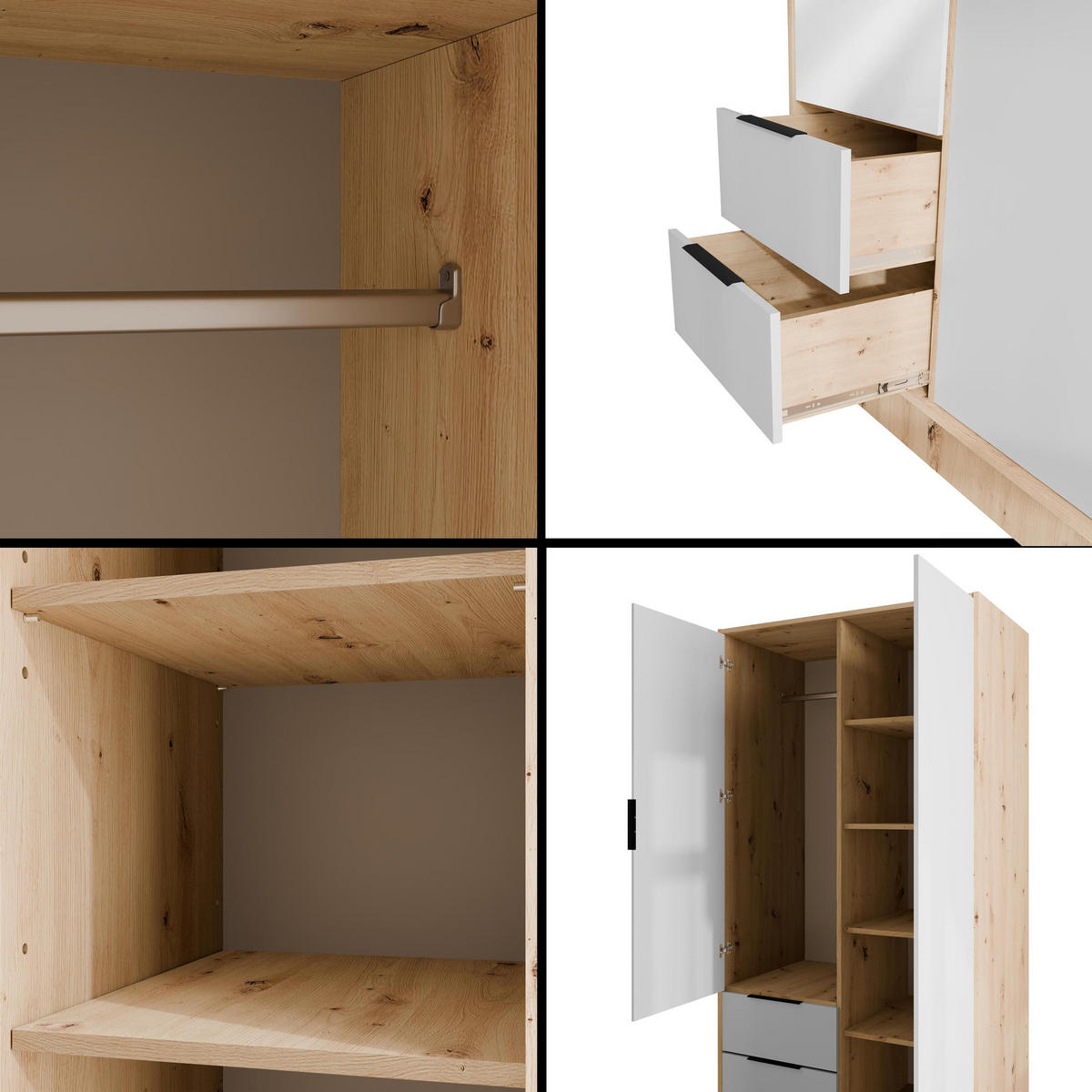 KLEIDERSCHRANK mit Spiegel und Flügeltüren KOLIN 100x200cm Artisan/Weiß - Eiche Artisan/Weiß, Holzwerkstoff (102/200/51cm) - ALTDECOR