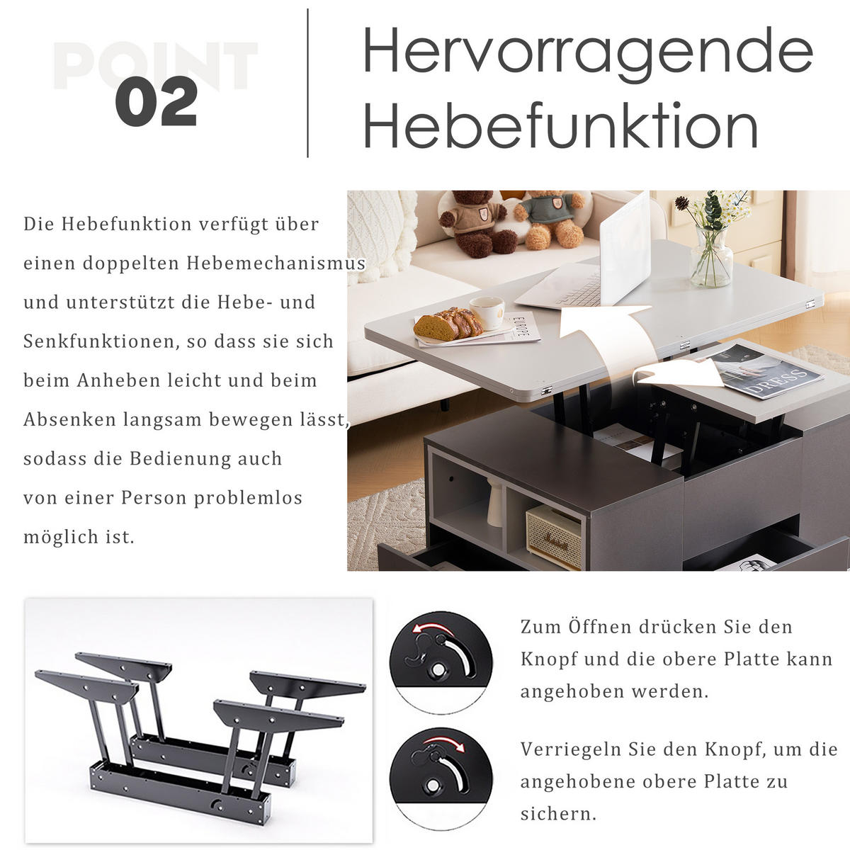 COUCHTISCH Schwarz und Grau 100/51/47 cm - Schwarz, Holzwerkstoff/Metall (100/51/47cm) - Urban Meuble