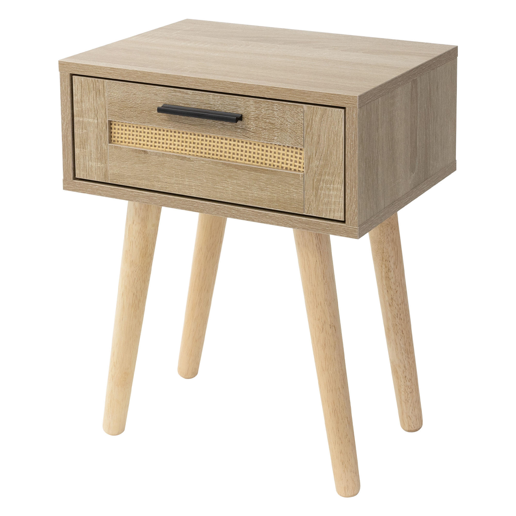 ML-DESIGN NOČNÍ STOLEK s 1 zásuvkou 40x50,5x30 cm vzhled dubu, ratanová přední strana