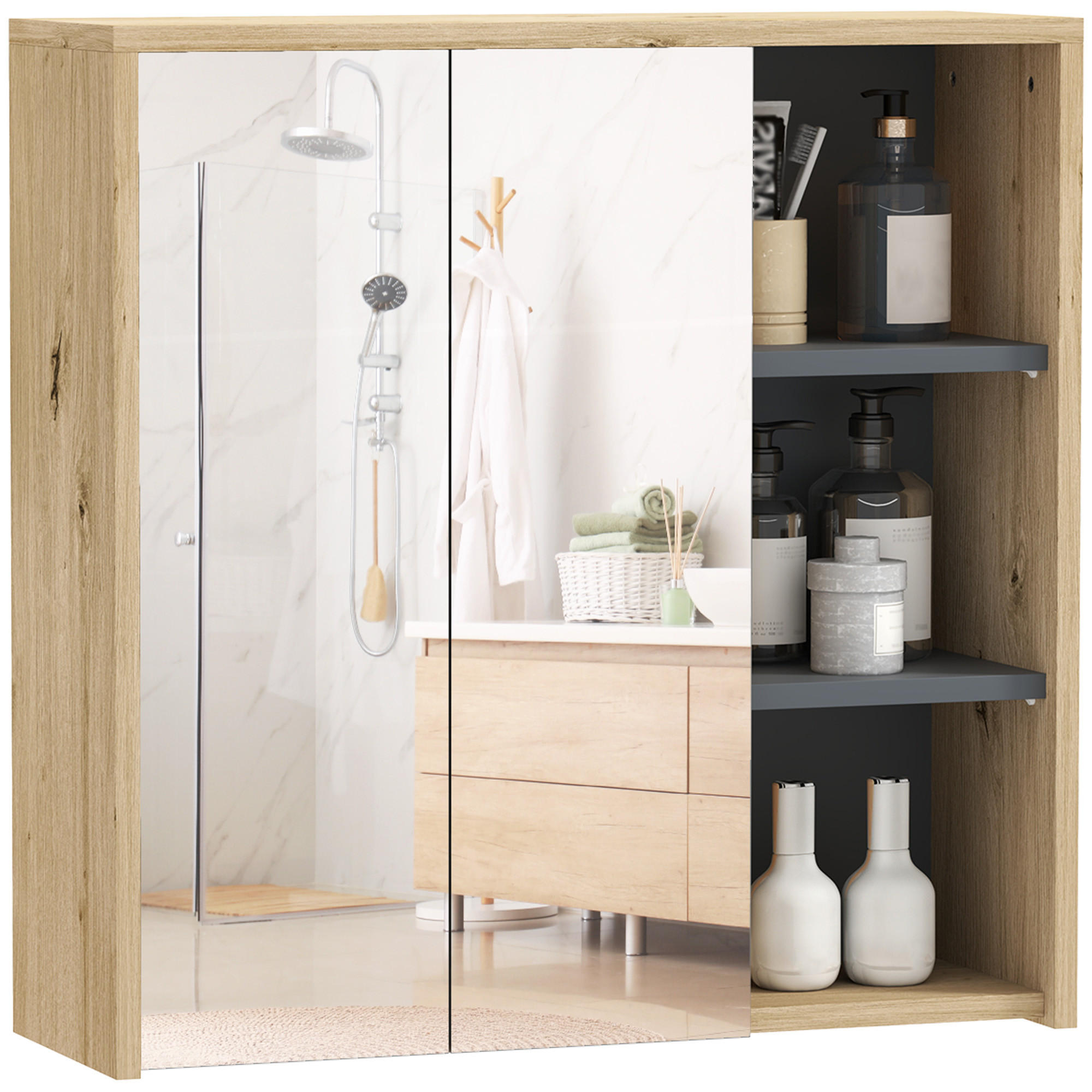 ComfortXL Spiegelschrank Natur 60x60x20 cm