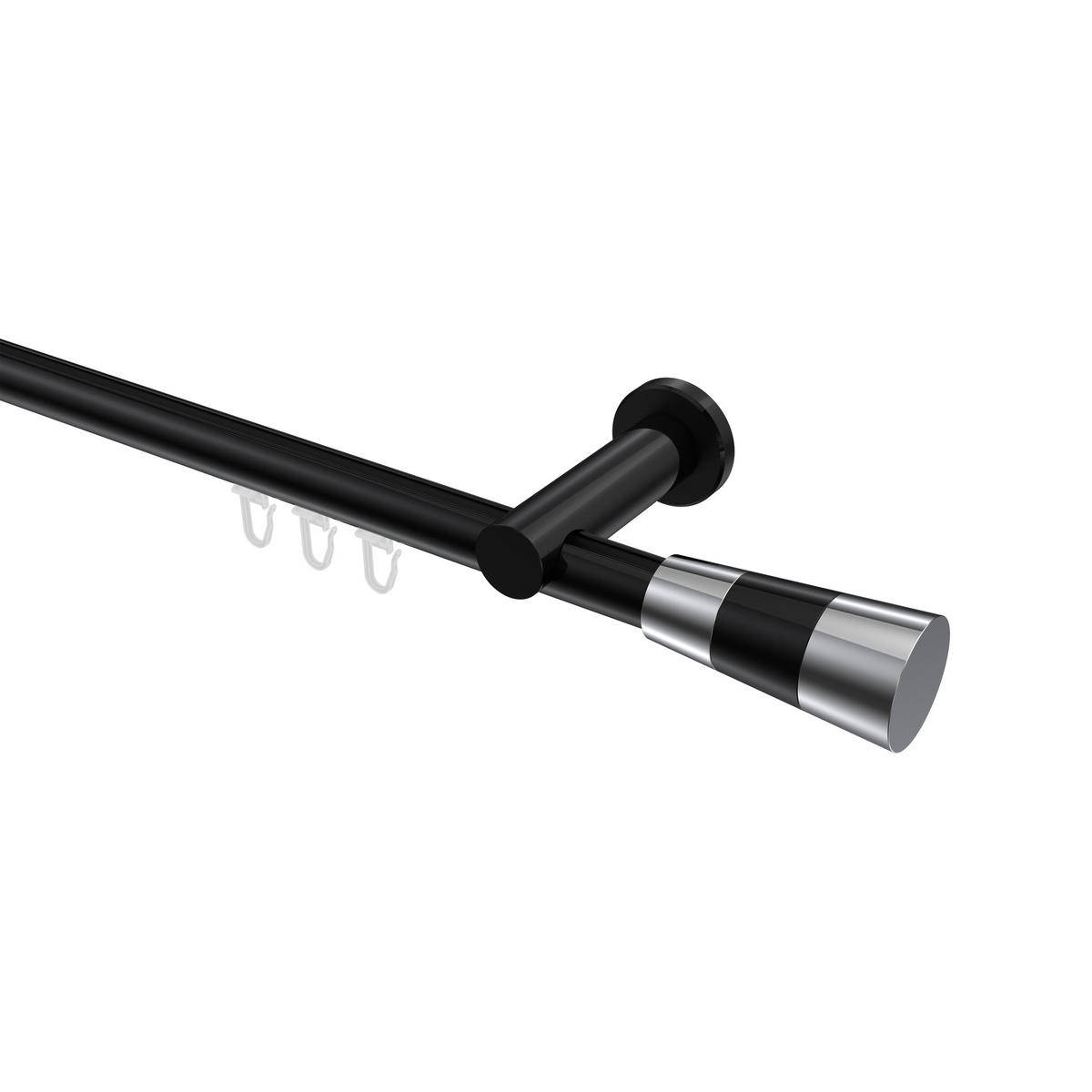 INNENLAUF-GARDINENSTANGEN-SET Platon Tanara 260 cm (geteilt in 2 x 130 cm), 1-läufig, 20 mm Ø Schwarz - Chromfarben/Schwarz, Metall (260cm) - INTERDECO