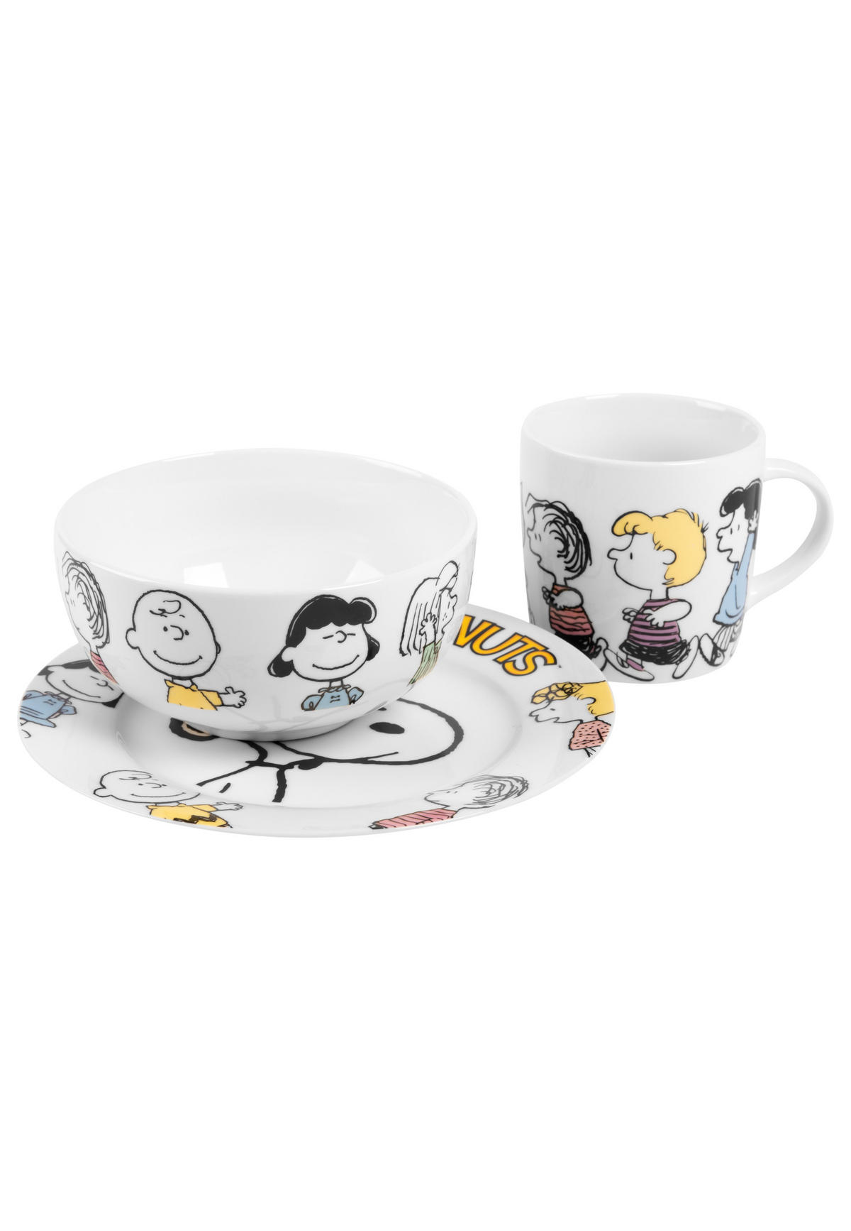FRÜHSTÜCKSSET The Peanuts Snoopy Family Weiß 3-teilig - Multicolor, Keramik (23.8/11.2/23.3cm) - United Labels