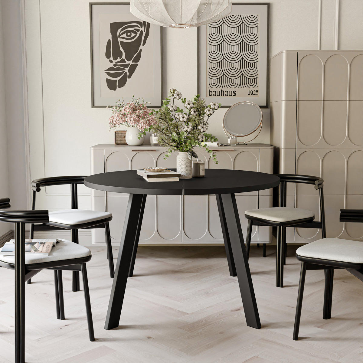 TISCH Schwarze Beine, MDF Tischplatte, Molet Schwarz - Schwarz, Holzwerkstoff (100/100/76cm) - Idohome
