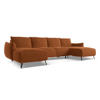 WOHNLANDSCHAFT Samt Stoff Orange - Terra cotta/Schwarz, Textil/Metall (317/86/162cm) - Makamii