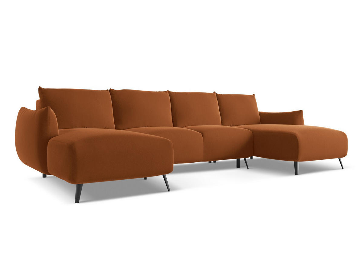 WOHNLANDSCHAFT Samt Stoff Orange - Terra cotta/Schwarz, Textil/Metall (317/86/162cm) - Makamii