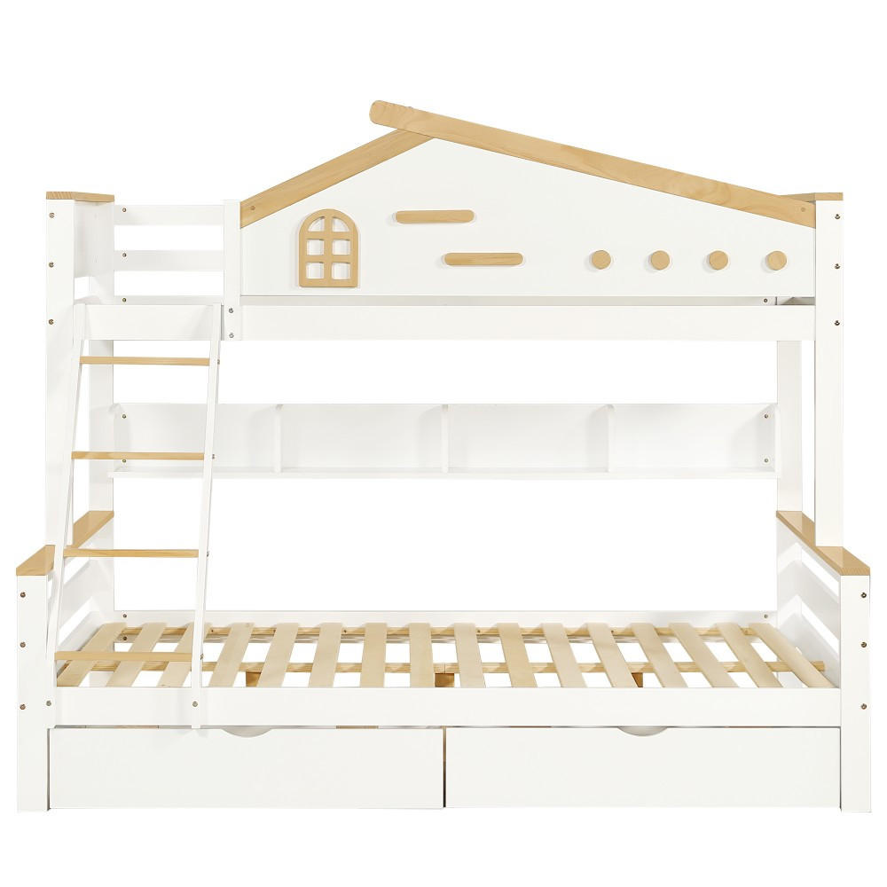 ETAGENBETT 90x200cm&140x200cm in Weiß+Natur mit Offenes Regal - Weiß, Holz (140/200cm) - KOMHTOM