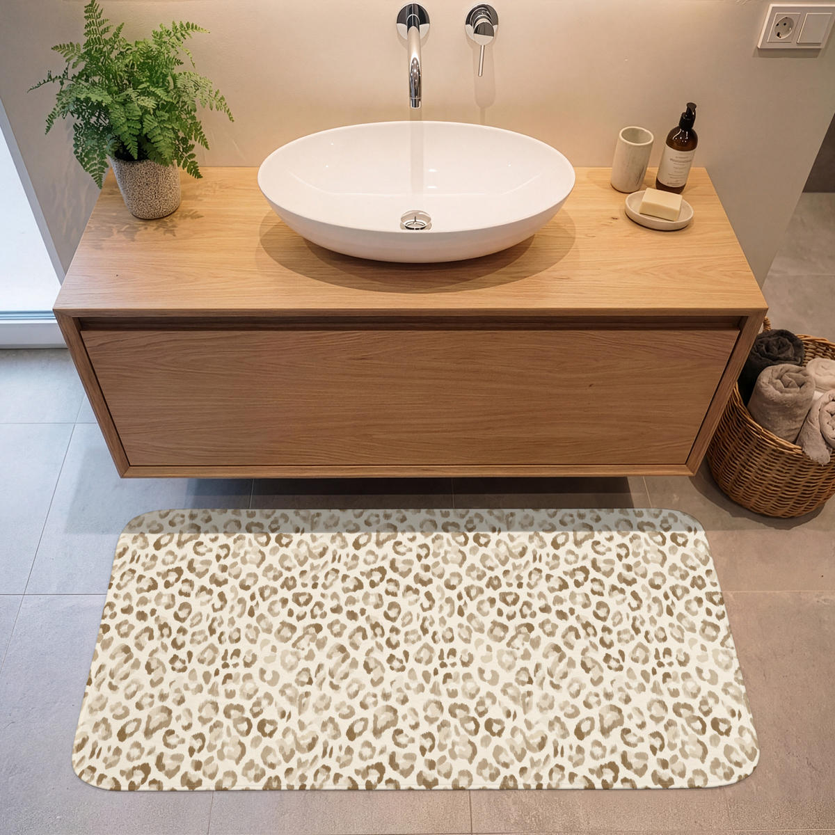 KOUPELNOVÁ PŘEDLOŽKA Leopard - Classic - Béžová 120x60 cm - světle hnědá, textil/plast (120/60cm)