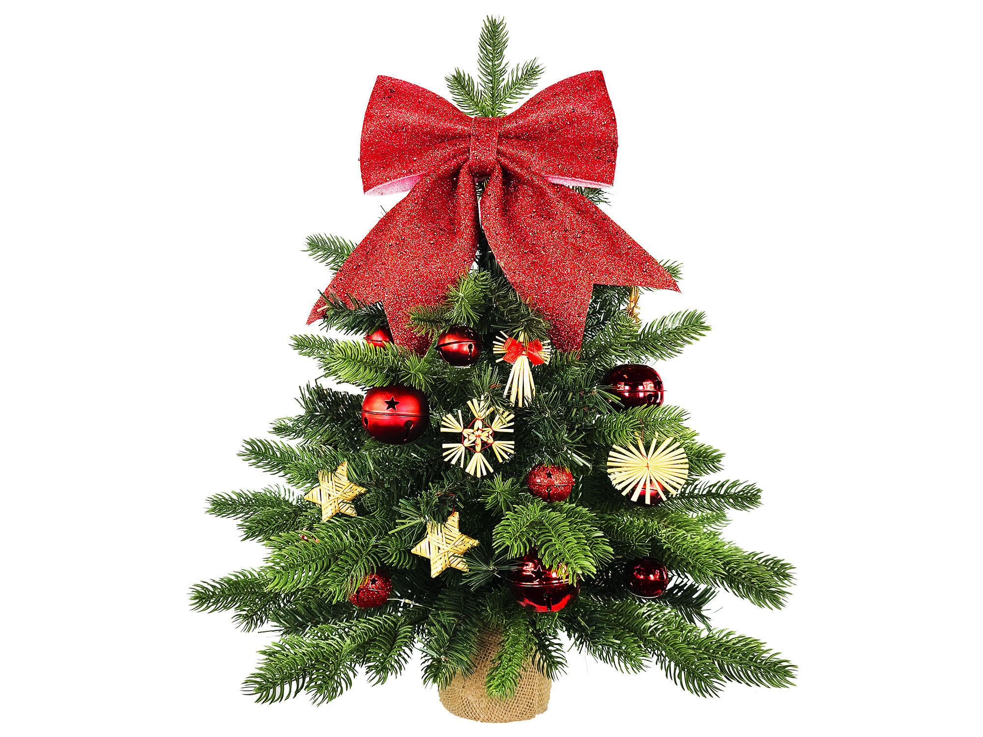LAALU WEIHNACHTSBAUM geschmückt künstlich STRAW DECORATION 60 cm mit LED-Beleuchtung IN FLOWER - Rot/Braun, Kunststoff (60cm) - LAALU