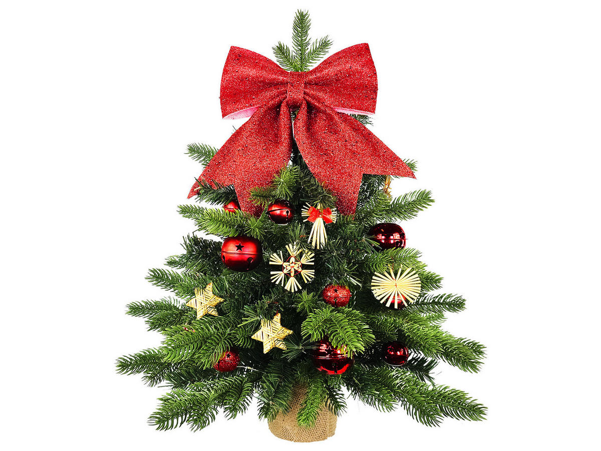 LAALU WEIHNACHTSBAUM geschmückt künstlich STRAW DECORATION 60 cm mit LED-Beleuchtung IN FLOWER - Rot/Braun, Kunststoff (60cm) - LAALU