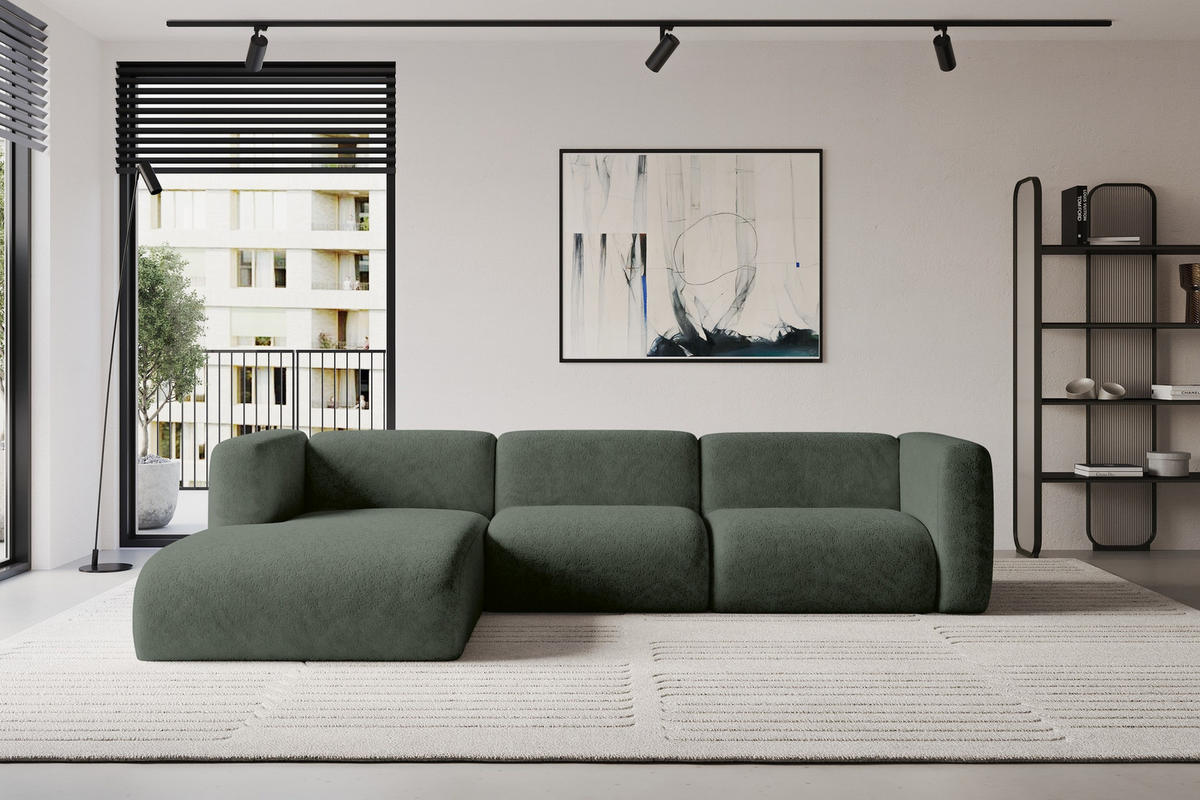 ECKSOFA Ottomane Links MIRA-L2 318x179x89 Grün Velours - Schwarz/Grün, Holzwerkstoff/Kunststoff (318/179cm) - ALTDECOR
